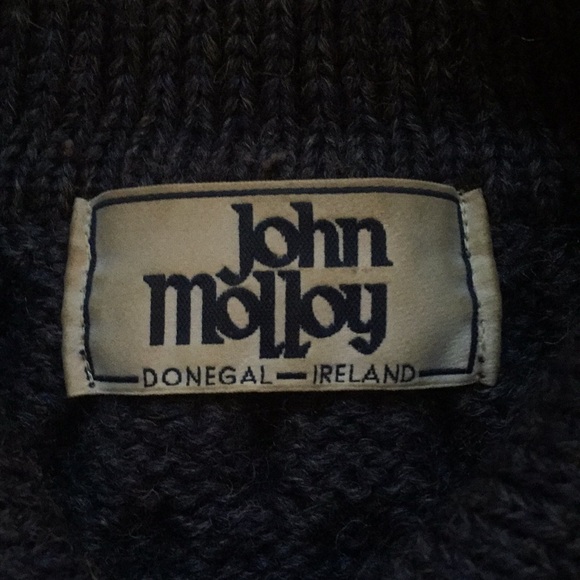 100% Wool Blue Cable-knit Irish Sweater - Picture 2 of 5